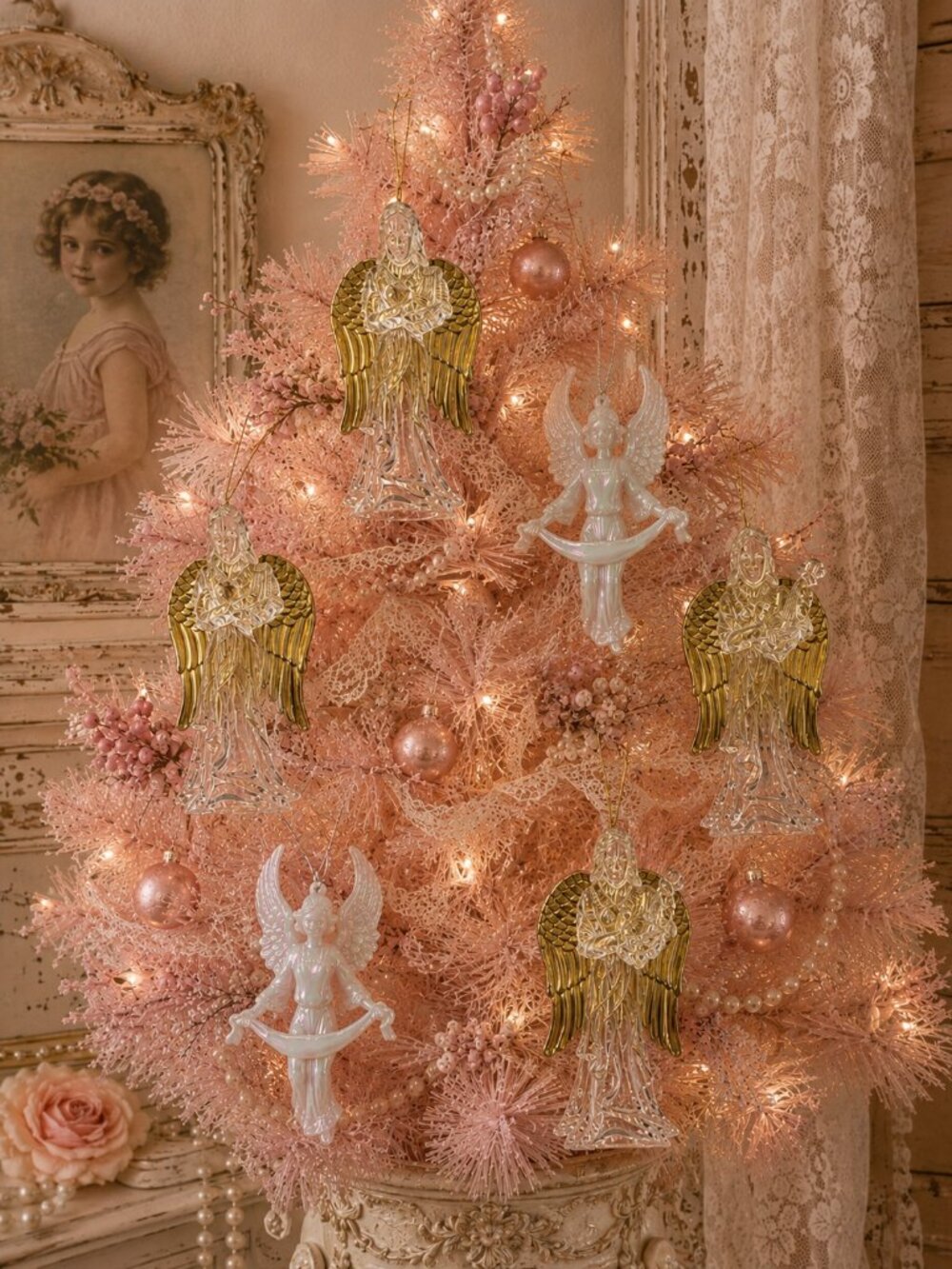 Vintage Angel Christmas Ornaments 6 Clear Gold & Iridescent Angels 4–4.5 in.